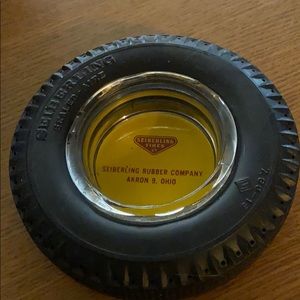 Seiberling Rubber Company tire and glass ashtray